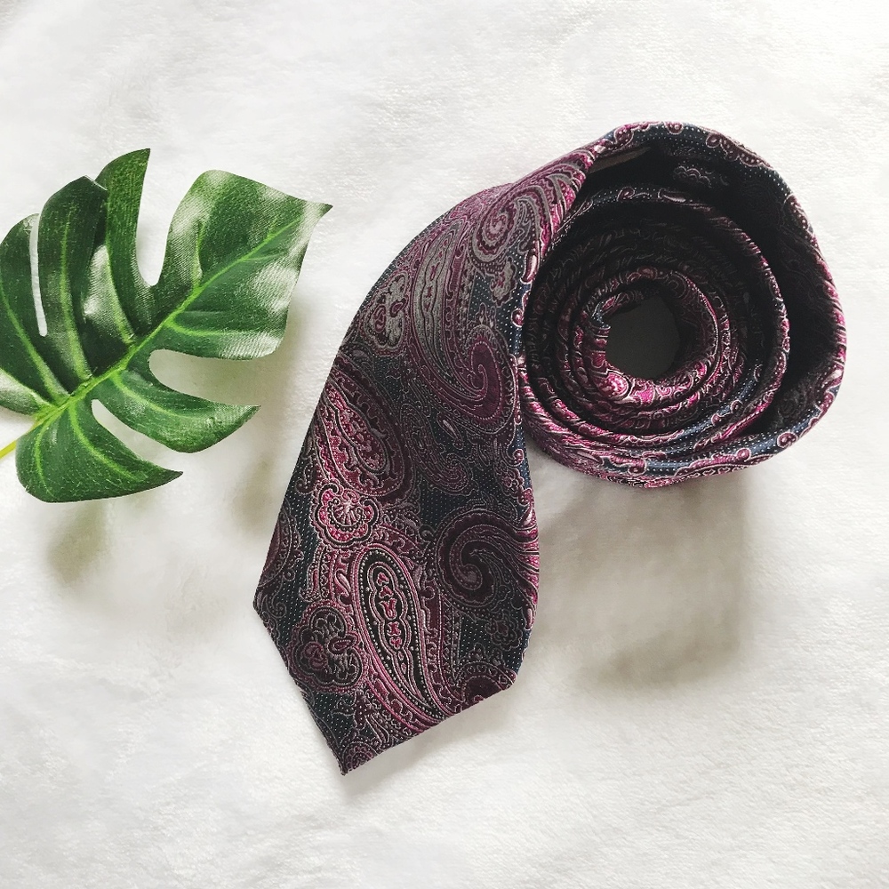 Tasso Elba 100% Silk Parma Paisley Neck Tie -Berry